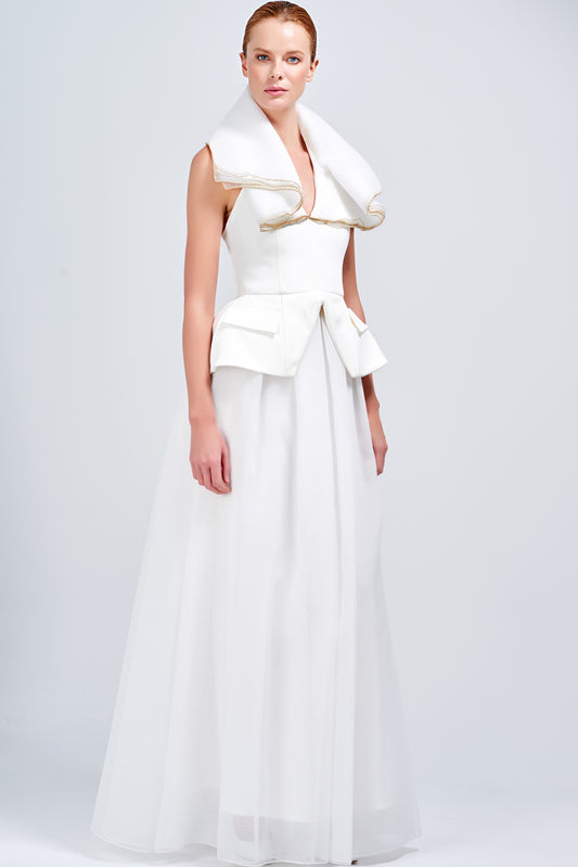 Organza and Double-Faced Viscose Long Dress