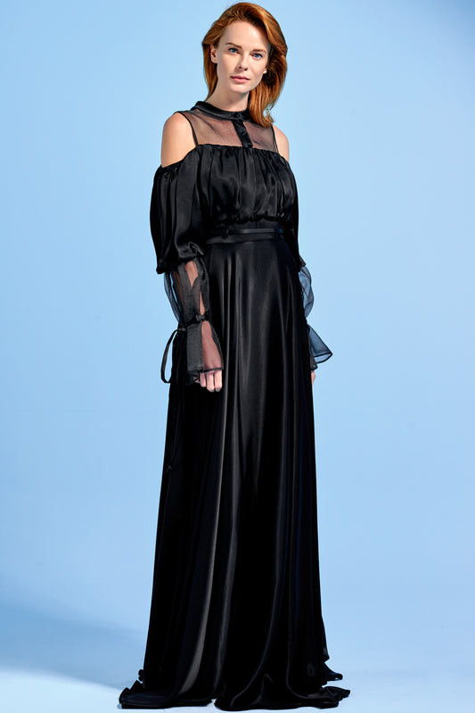 Organza and Viscose Satin Long Dress