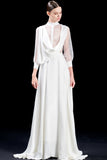 Organza and Viscose Satin Long Dress with Button-Up Detail