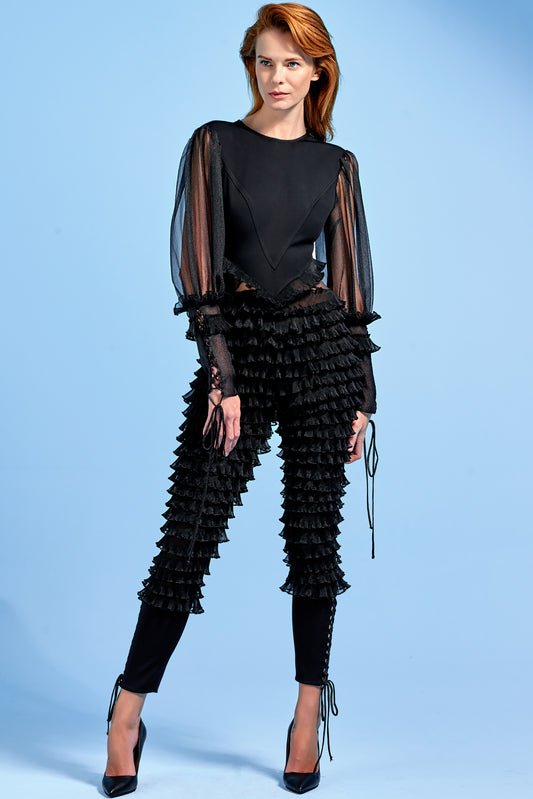 Organza Ruffled Double-Faced Viscose Jumpsuit