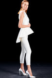 Taffeta and Metallic Jacquard Button Detailed Top with Double-Faced Viscose Skinny Pant