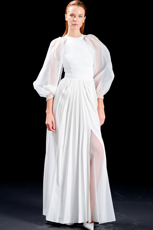 Organza and Viscose Satin Long Dress