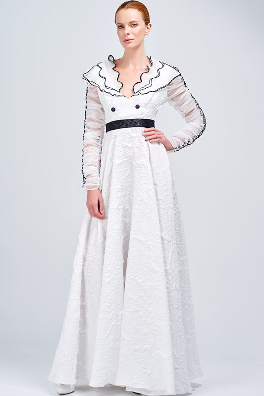 Organza Layered Jacquard Long Dress