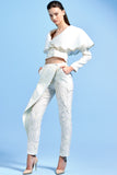 Organza Layered Collar Jacquard Jacket and Jacquard Structured Pant