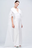 Viscose Satin Jumpsuit with Organza Cape