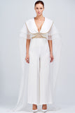 Viscose Satin Jumpsuit with Organza Cape