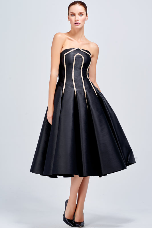 Metallic Cord Detailed Taffeta Short Dress