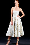 3D Flowered Taffeta Strapless Dress