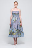 Light Blue Metallic Jacquard Midi Strapless Dress