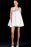 3D Flower Detailed Taffeta Short Dress