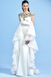 Organza Ruffled Gown with 3D Flower Appliqué