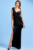 Metallic Knotted Cord Detailed Viscose Satin Draped Long Dress