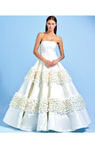 Strapless Taffeta Full Gown with 3D Flower Appliqué