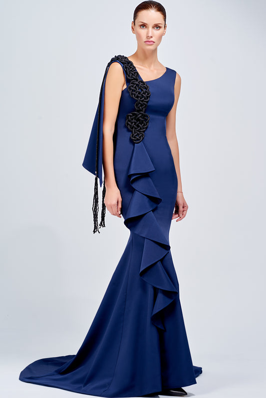 Metallic Knotted Cord Detailed Dress