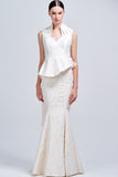Structured Jacquard Taffeta Long Dress