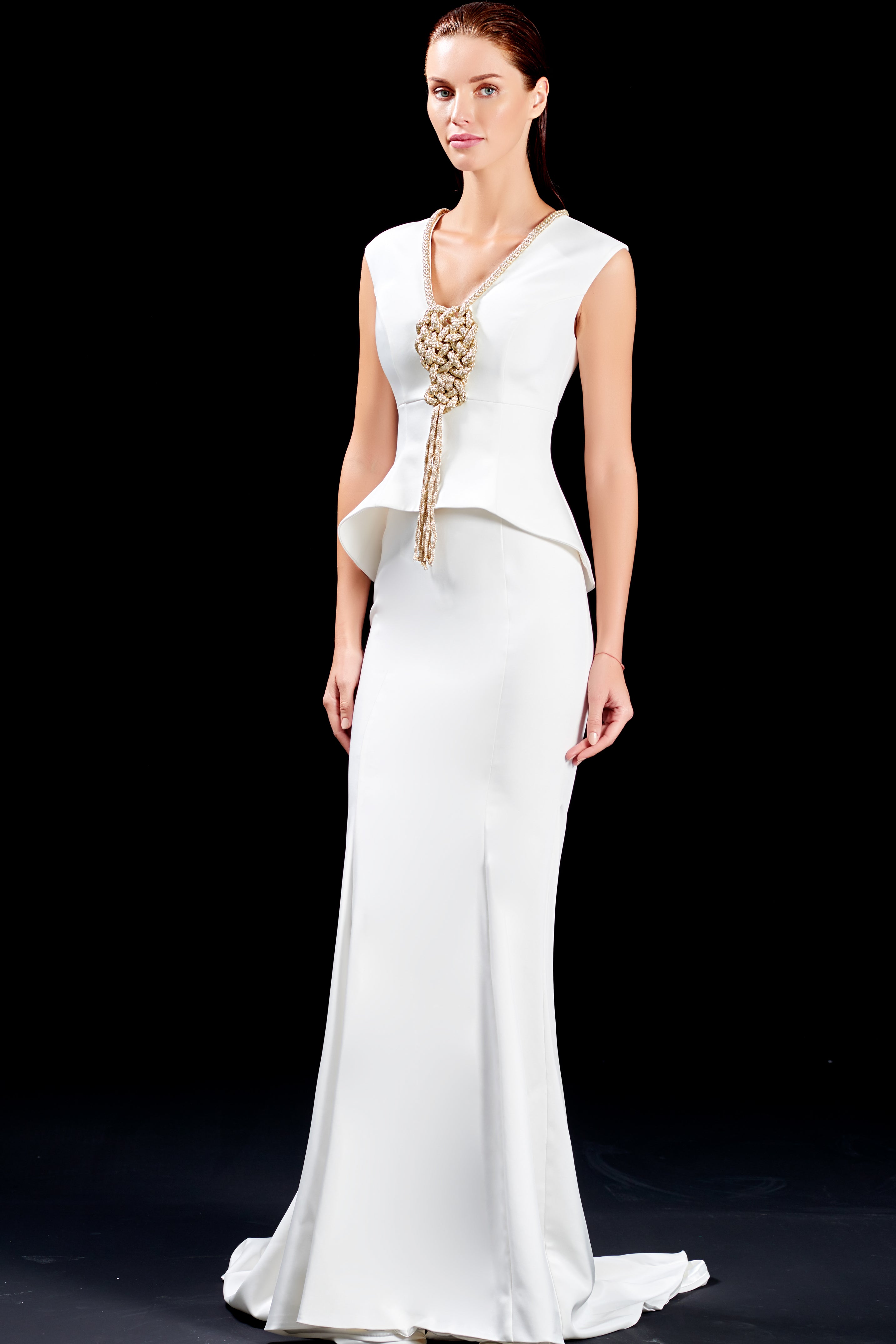 Structured Faille Mermaid Dress with Metallic Knotted Cord