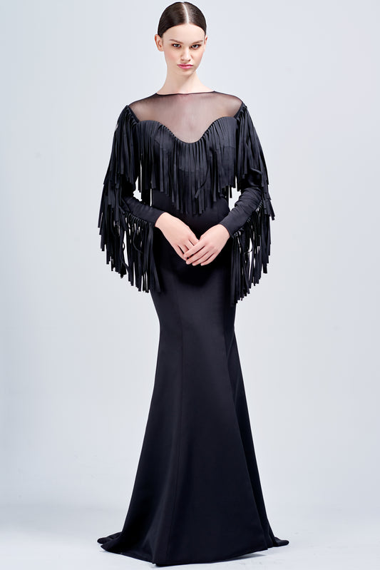 Laser Cut Fringe Detailed Long Dress