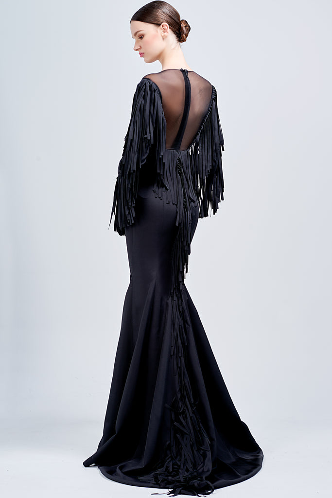 Laser Cut Fringe Detailed Long Dress – John Paul Ataker