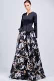 Structured Faille and Metallic Burn-Out Organza Long Dress