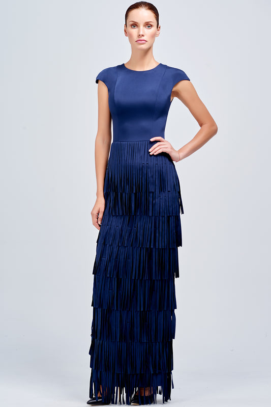 Laser-Cut Fringe Detailed Dress