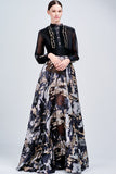 Organza Pleated Ruffled Metallic Burn-Out Organza Long Dress