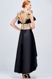 Taffeta High-Low Dress eith Metallic Band Ruffles