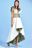 Taffeta High-Low Dress eith Metallic Band Ruffles