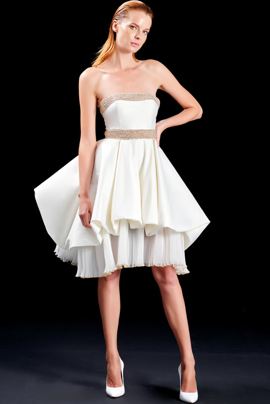 Pleated Organza Under Taffeta Short Dress