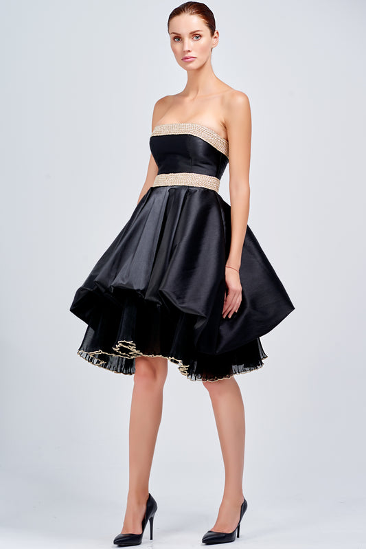 Pleated Organza Under Taffeta Short Dress