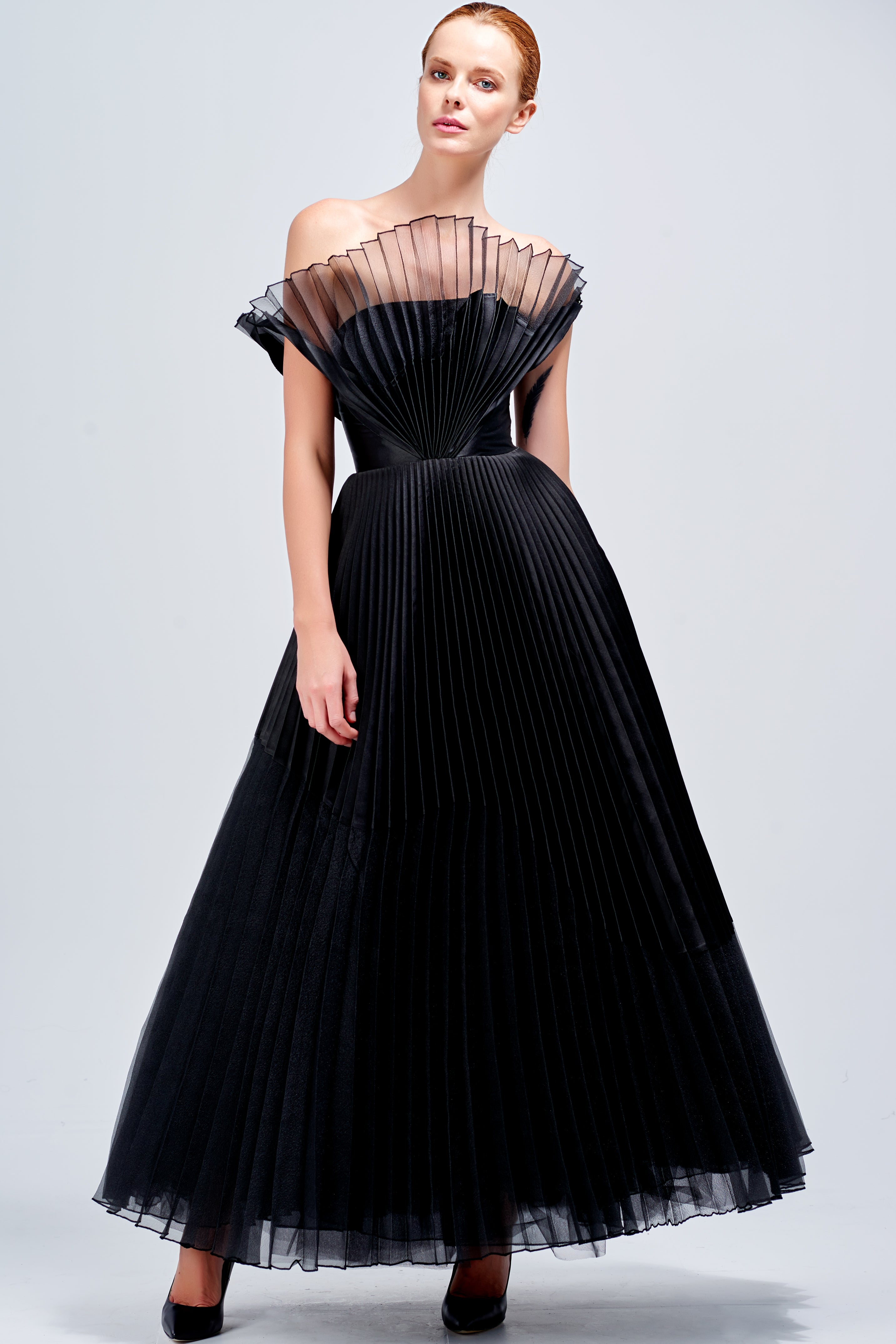 pleated taffeta dress Pleated SUE SARTOR Flounce Gown