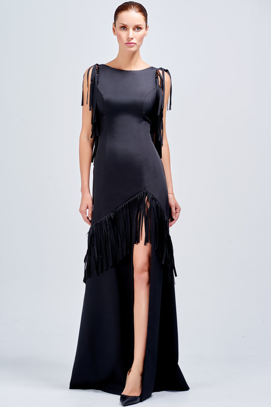 Laser-Cut Fringe Detailed Gown