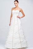 Organza Gathered Long Dress with Metallic Cord Detail