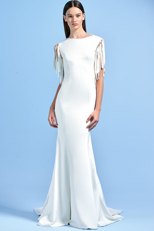 Laser Cut Fringe Detailed Long Dress