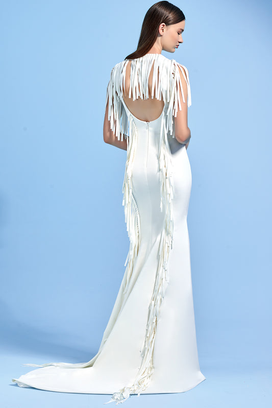 Laser Cut Fringe Detailed Long Dress