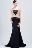 Metallic Band Peplum Faille and Organza Long Dress