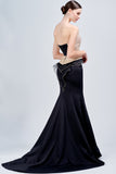 Metallic Band Peplum Faille and Organza Long Dress
