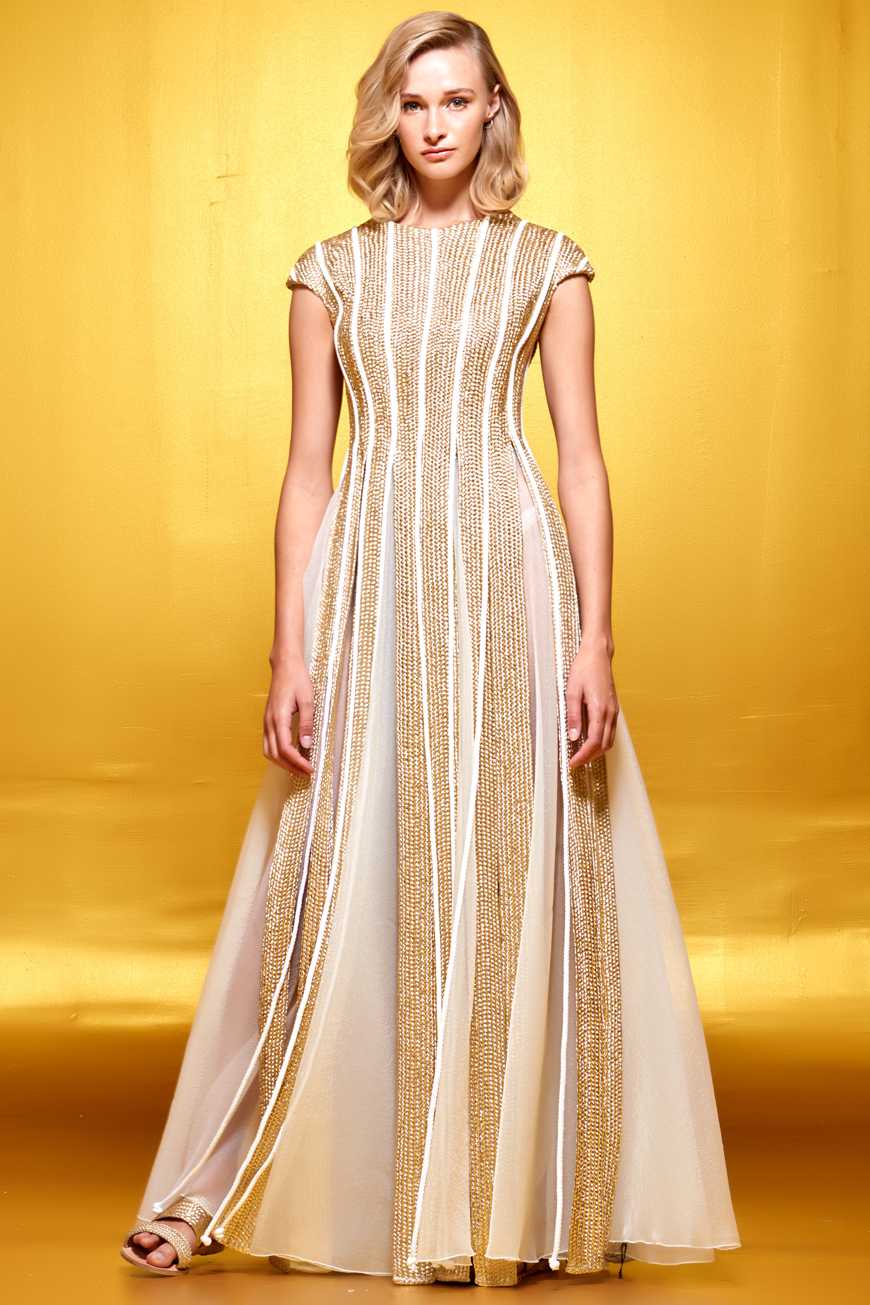 Metallic Cord Panelled Organza Long Dress John Paul Ataker Metallic Cord Panelled Organza Long Dress John Paul Ataker