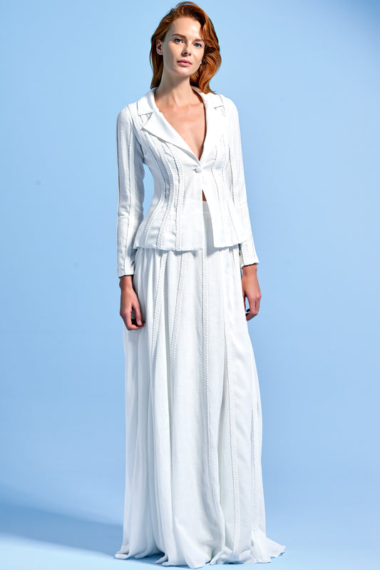 Metallic Cord Striped Viscose Jacquard Blazer with Skirt