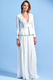Metallic Cord Striped Viscose Jacquard Blazer with Skirt