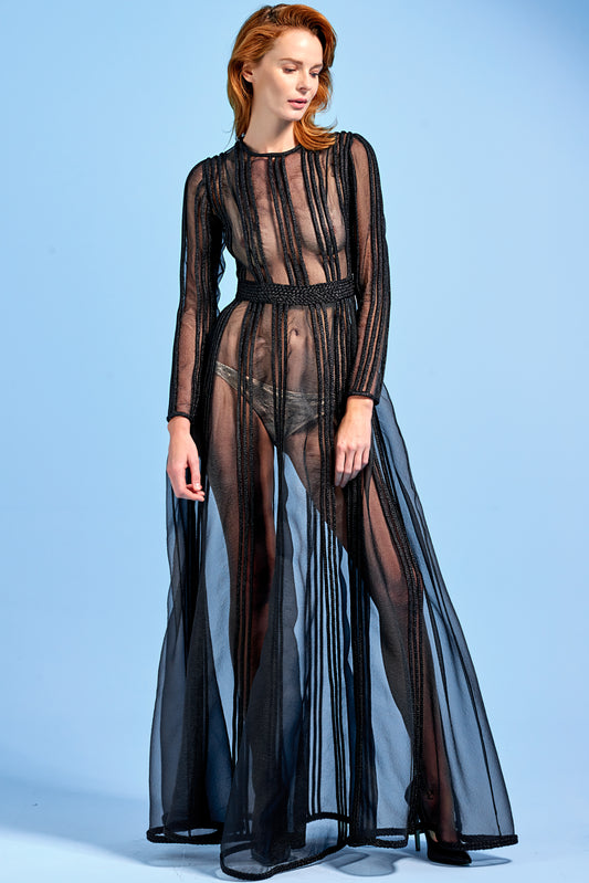 Metallic Cord Detailed Organza Long Dress