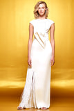 Structured Faille Long Dress with Fringe Detail