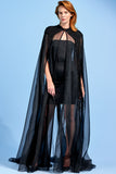 Hand Weaved Cord Detailed Organza Cape with Faille Short Dress