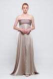 Strapless Pleated Long Mink Color Dress