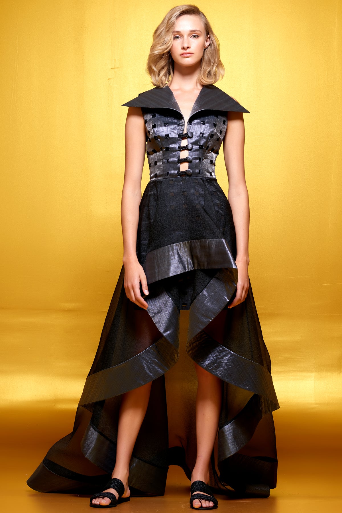 Metallic Jacquard Laser-Cut Organza Dress