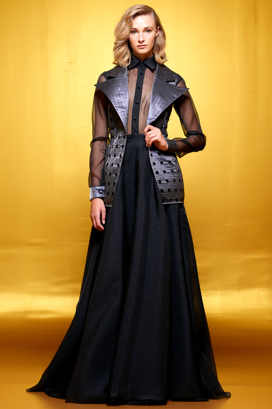 Laser Cut Metallic Taffeta and Organza Suit