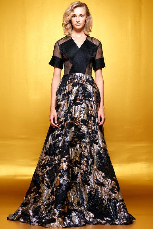 Metallic Burn-Out Organza Long Dress