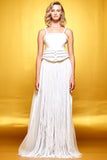 Metallic Cord Detailed Organza Long Dress with Fringes