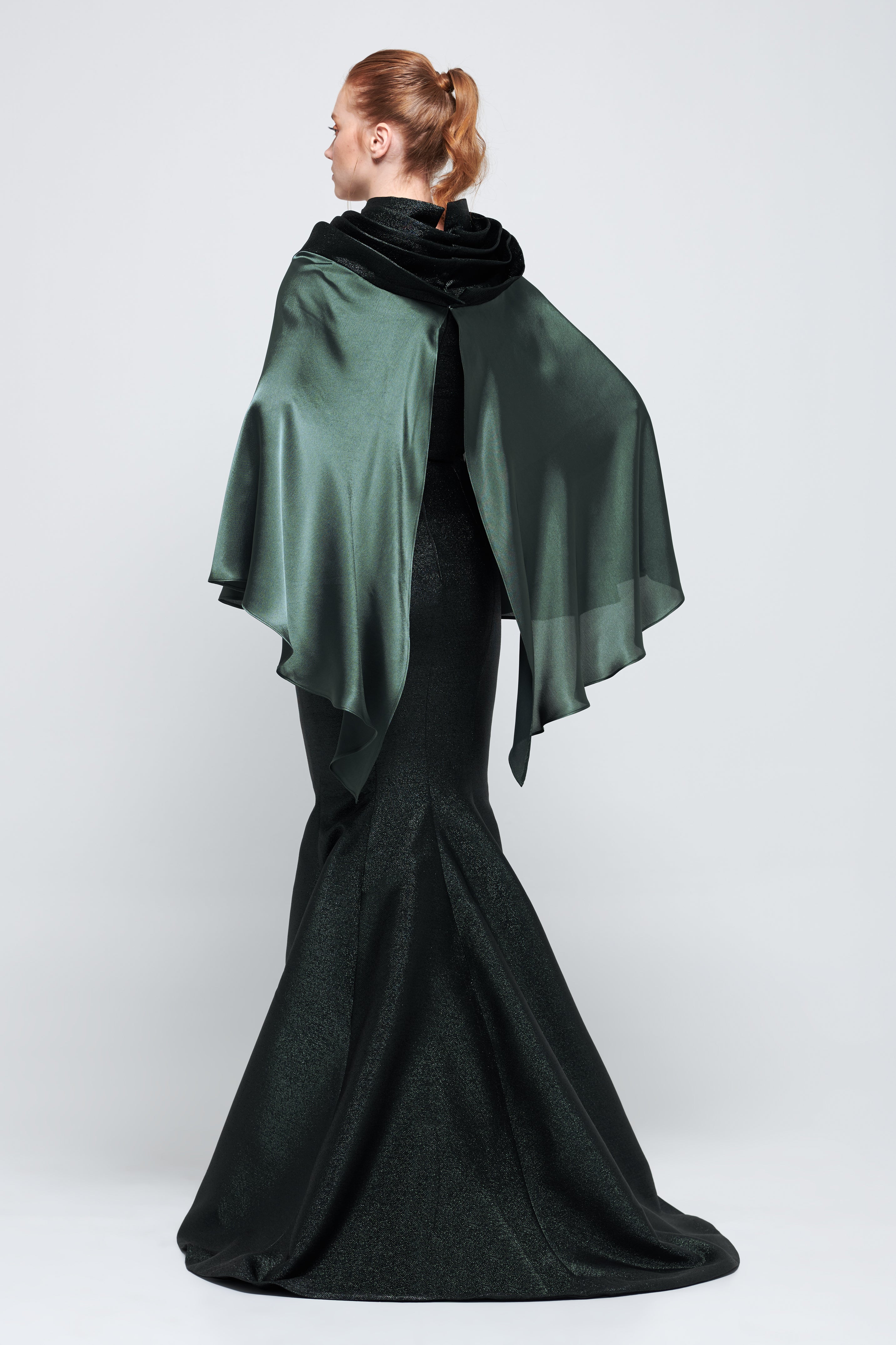 Cape-Effect Silk Satin and Jacquard Gown Lilac Cape-Effect Silk Satin and Jacquard Gown Lilac