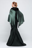 Cape-Effect Silk Satin and Jacquard Gown
