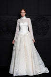 High Neckline Long Sleeve Full Length Bridal Gown